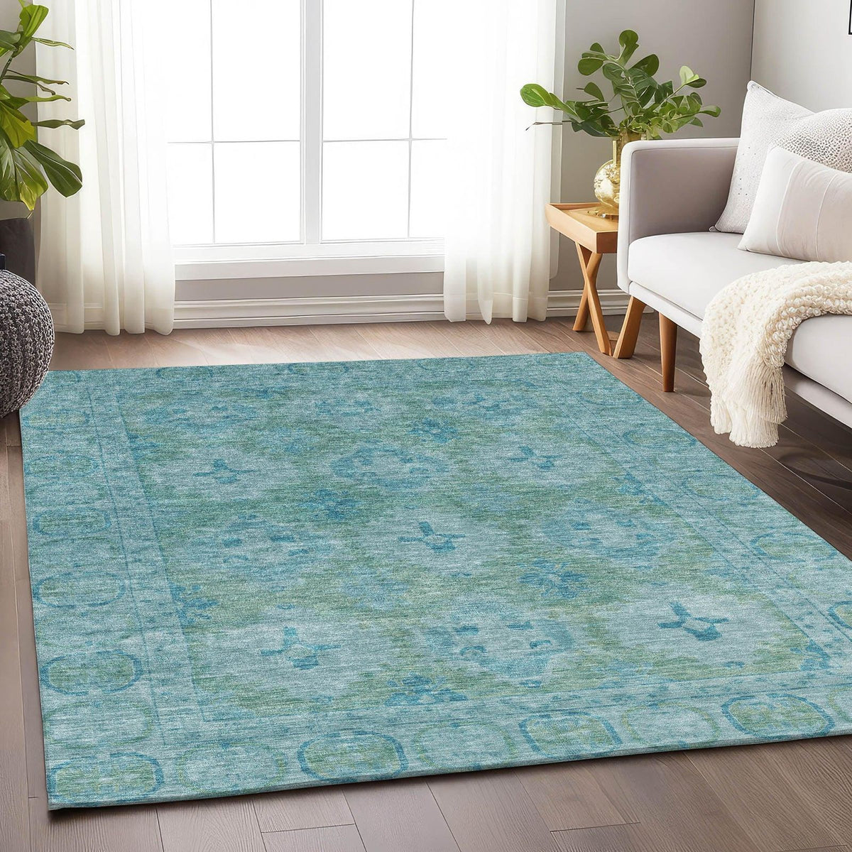 Jaelora Teal Washable Indoor-Outdoor Rug -- teal