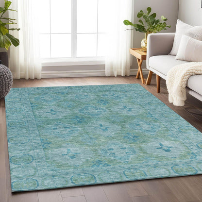 Jaelora Teal Washable Indoor-Outdoor Rug -- teal