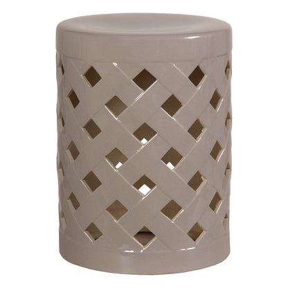 19 in. Criss Cross Ceramic White Garden Stool Outdoor-Outdoor Stools-Emissary-Gray-Sideboards and Things