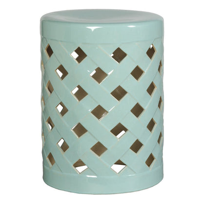 19 in. Criss Cross Ceramic White Garden Stool Outdoor-Outdoor Stools-Emissary-Turquoise-Sideboards and Things