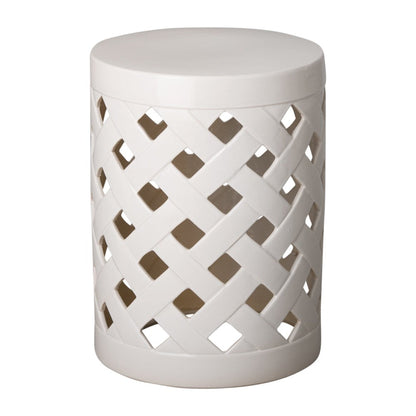 19 in. Criss Cross Ceramic White Garden Stool Outdoor-Outdoor Stools-Emissary-Sideboards and Things