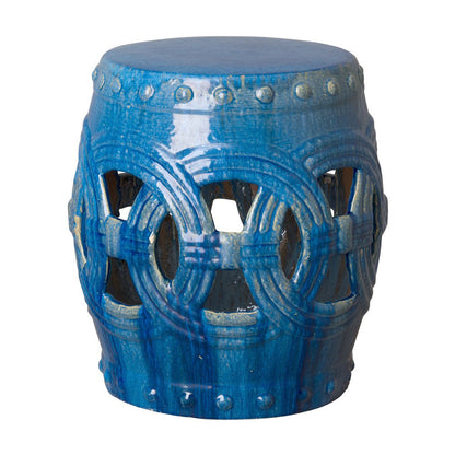 19 in. Eternity Ceramic Garden Stool Outdoor-Outdoor Stools-Emissary-Marine Blue-Sideboards and Things