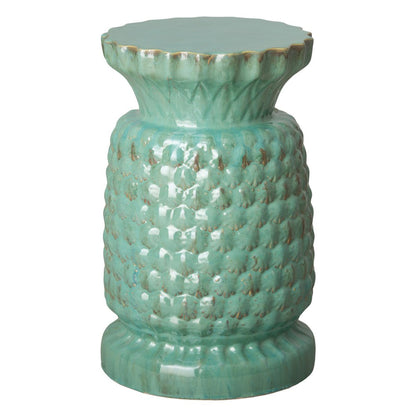 19 in. Large Pineapple Ceramic Garden Stool Outdoor Decor-Outdoor Stools-Emissary-Green-Sideboards and Things