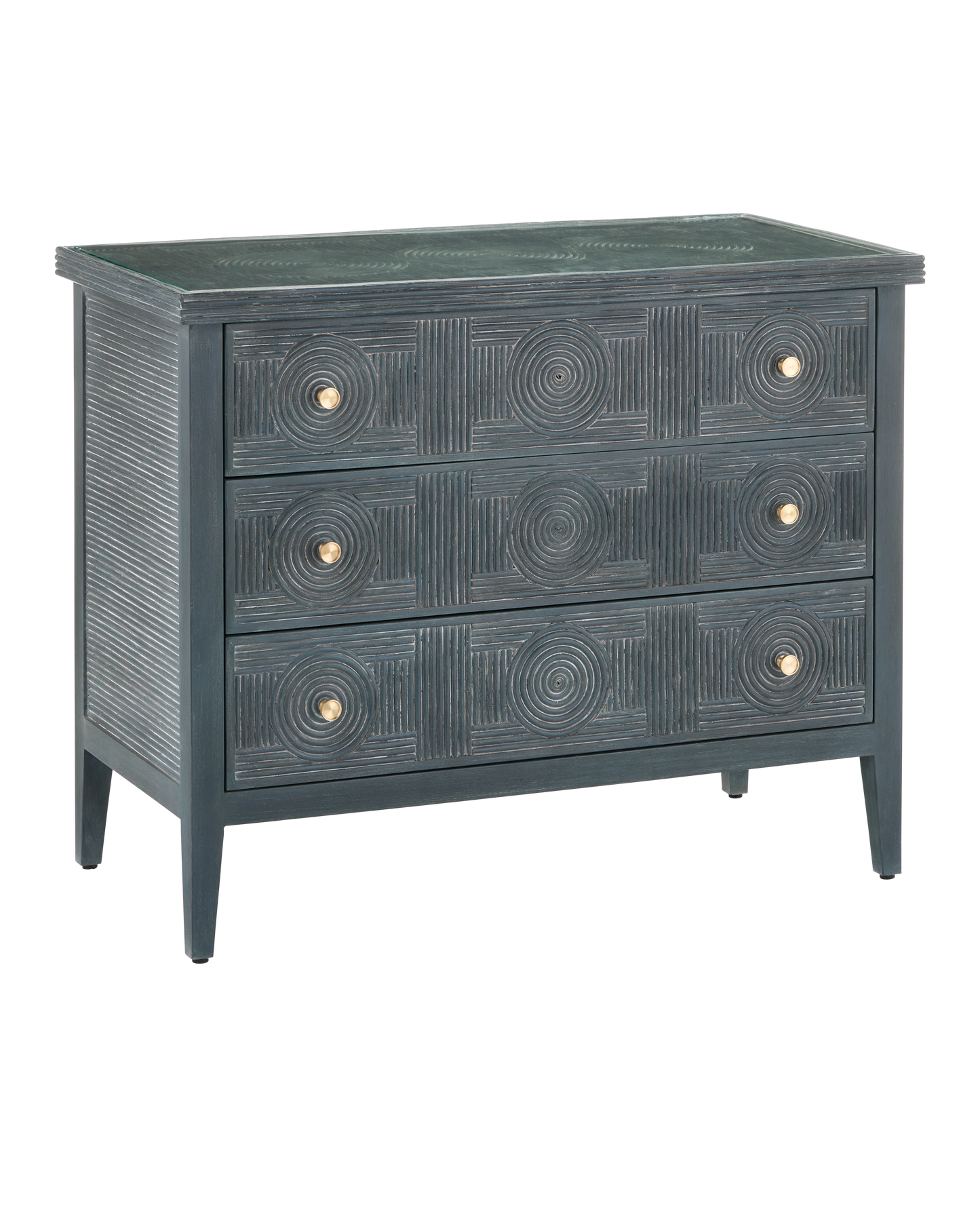 38 in. Santos Vintage Wood and Glass Blue Chest