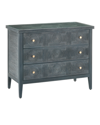 38 in. Santos Vintage Wood and Glass Blue Chest