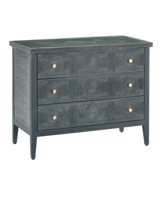 38 in. Santos Vintage Wood and Glass Blue Chest