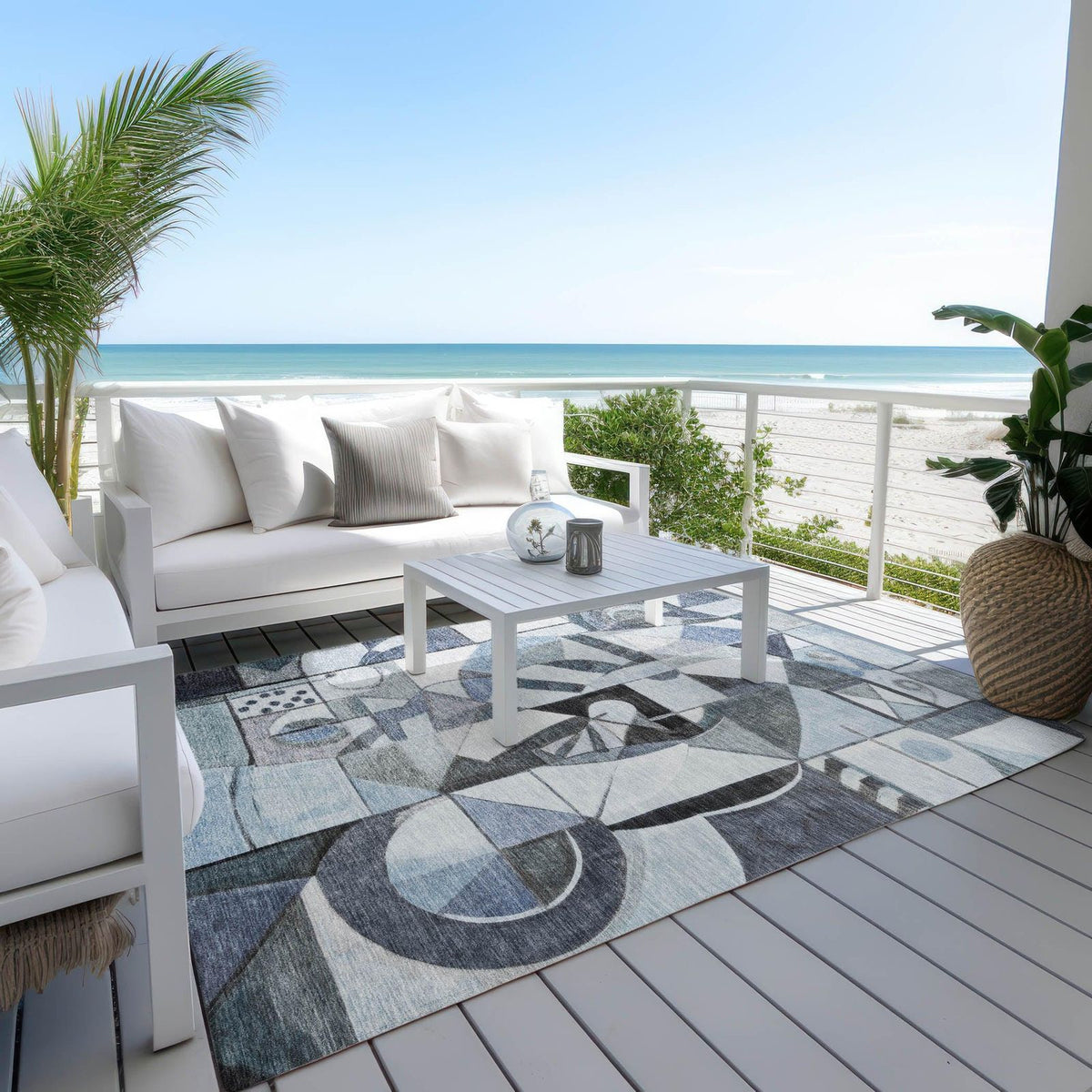 Jaelius Blue Washable Indoor-Outdoor Rug -- blue