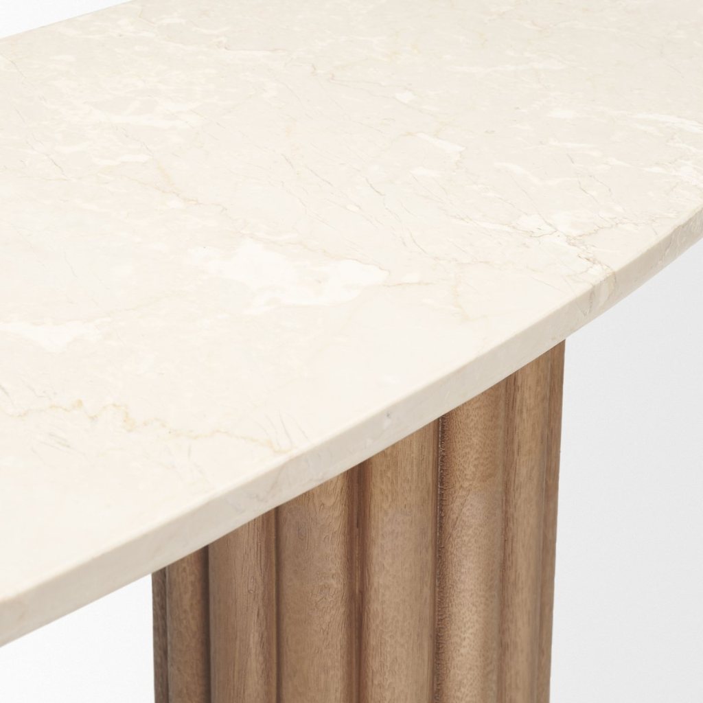 Marbrello 55" Botticino Marble Top Half Moon Console Table -- Light Brown