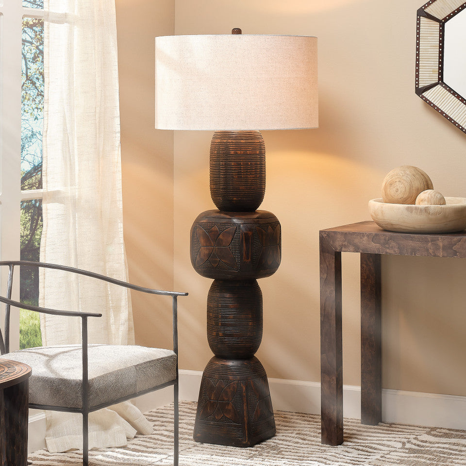 Totem Wood Dark Black Floor Lamp