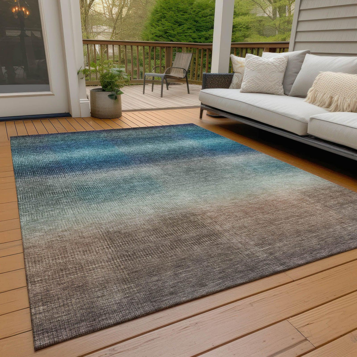 Haelor Blue Washable Indoor-Outdoor Rug -- blue