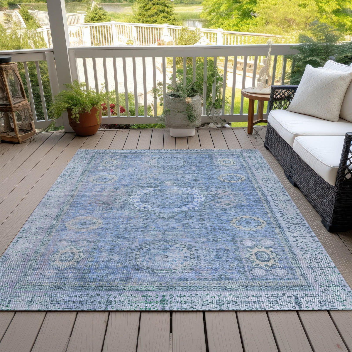 Irias Blue Washable Indoor-Outdoor Rug