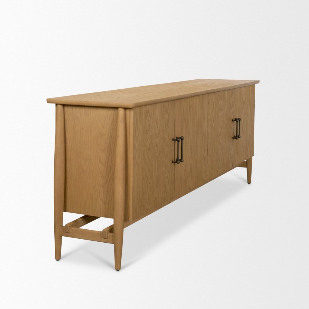 Hollis 84"W Warm Brown Wood 4-Door Closed Sideboard -- Light Brown