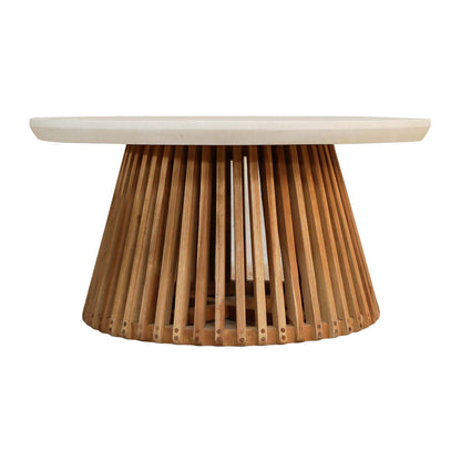 Azure 31" Cement Top Round White Outdoor Coffee Table -- White, Brown