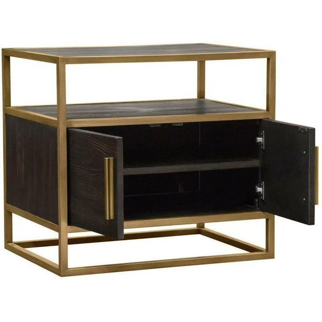 2-Door End Table in Dark Brown With Gold Metal Frame Nightstands Sideboards and Things  By Diamond Sofa