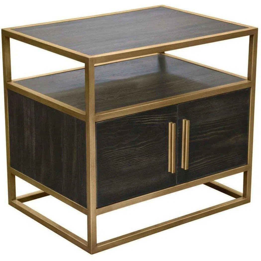 2-Door End Table in Dark Brown With Gold Metal Frame Nightstands Sideboards and Things  By Diamond Sofa