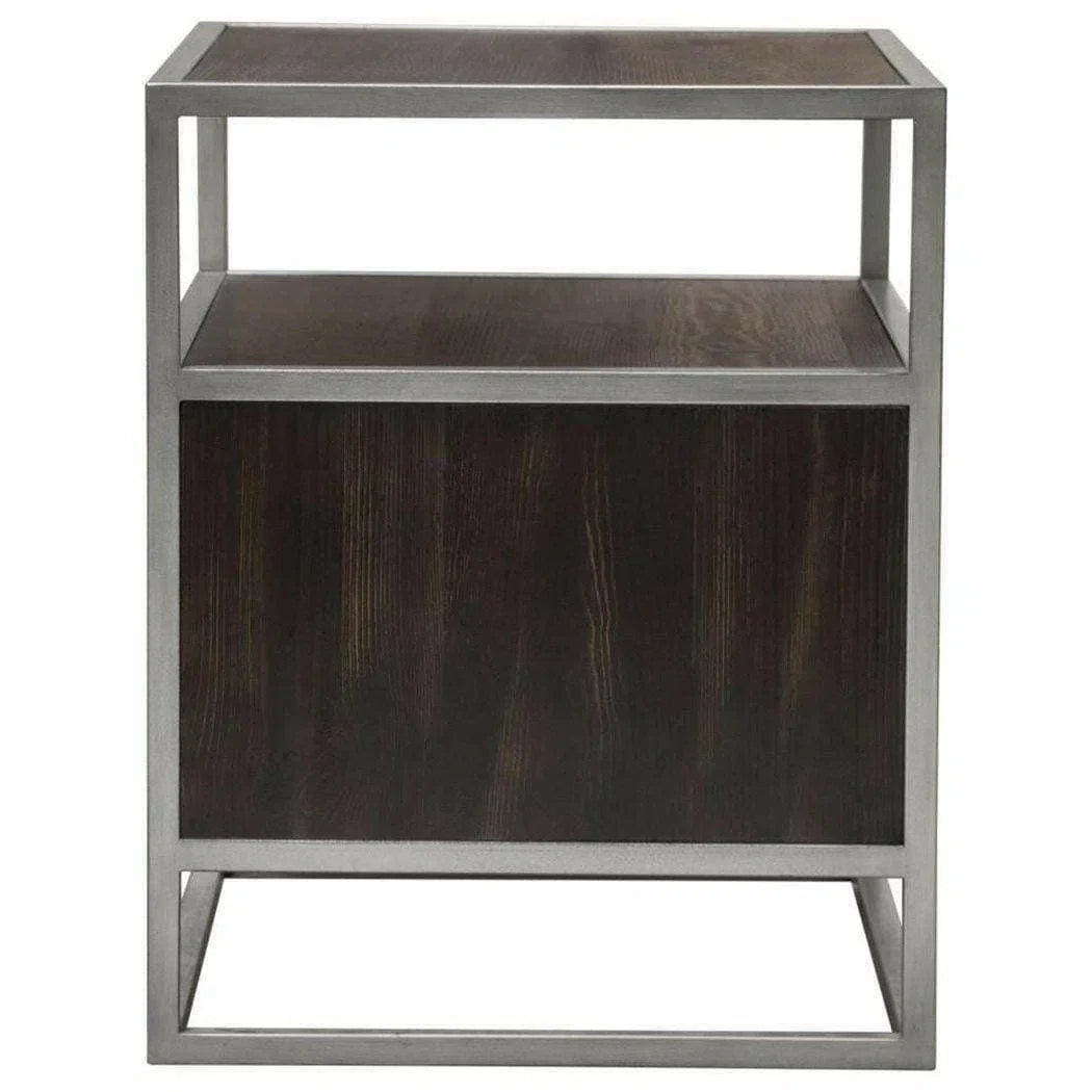 2-Door End Table in Dark Brown With Silver Metal Frame Nightstands Sideboards and Things  By Diamond Sofa