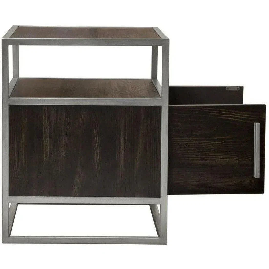 2-Door End Table in Dark Brown With Silver Metal Frame Nightstands Sideboards and Things  By Diamond Sofa