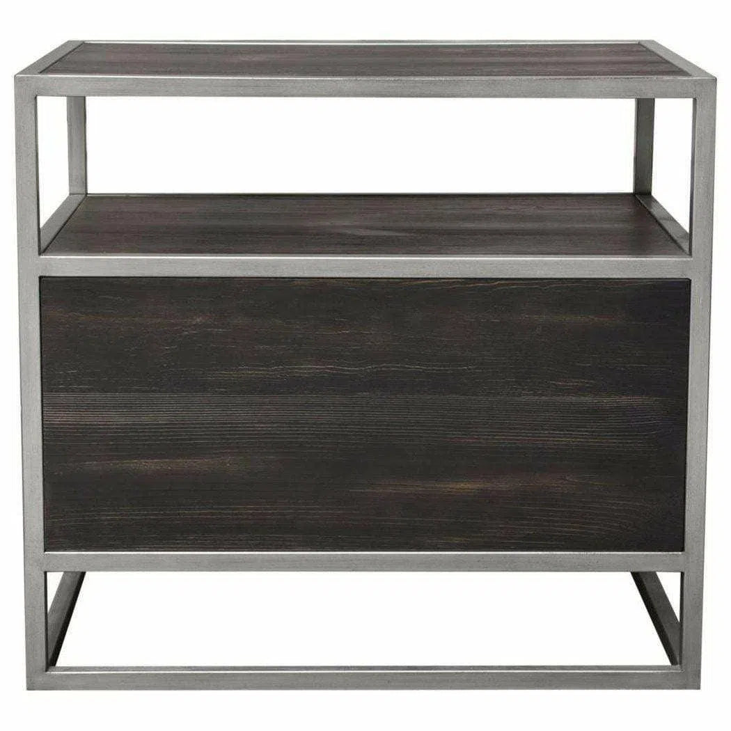 2-Door End Table in Dark Brown With Silver Metal Frame Nightstands Sideboards and Things  By Diamond Sofa