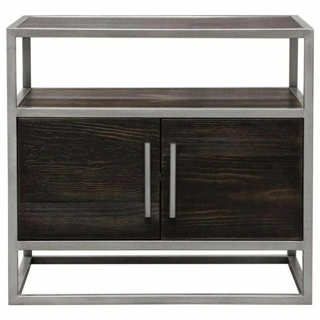 2-Door End Table in Dark Brown With Silver Metal Frame Nightstands Sideboards and Things  By Diamond Sofa