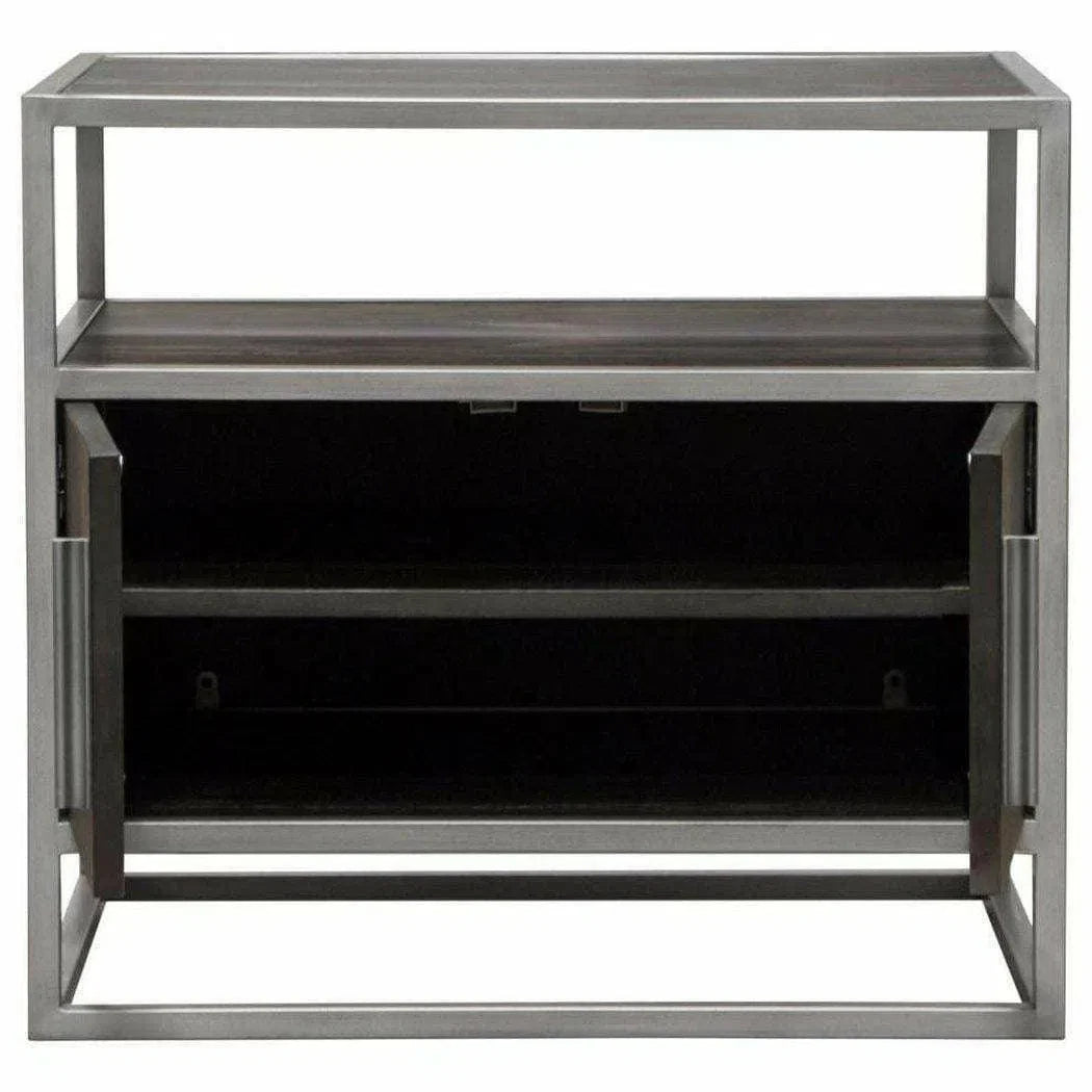 2-Door End Table in Dark Brown With Silver Metal Frame Nightstands Sideboards and Things  By Diamond Sofa