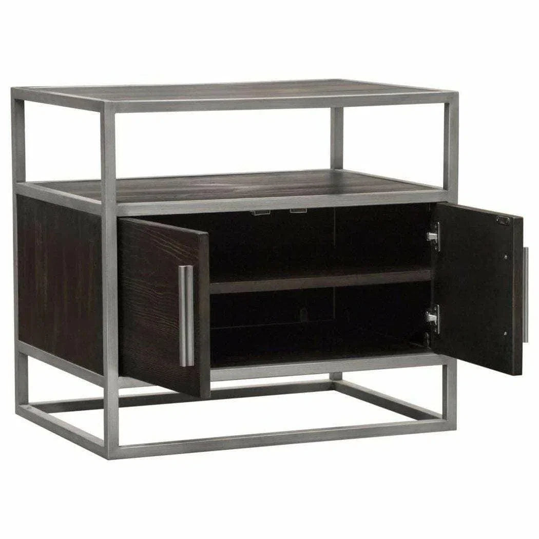 2-Door End Table in Dark Brown With Silver Metal Frame Nightstands Sideboards and Things  By Diamond Sofa