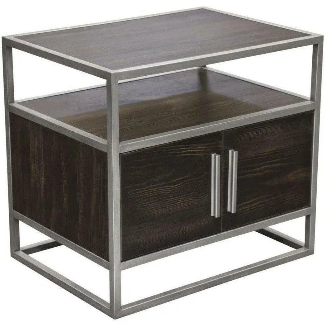 2-Door End Table in Dark Brown With Silver Metal Frame Nightstands Sideboards and Things  By Diamond Sofa