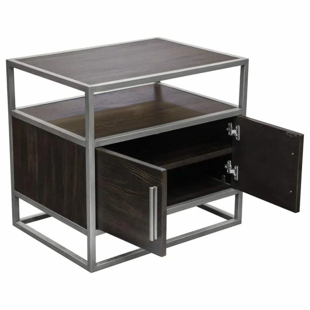 2-Door End Table in Dark Brown With Silver Metal Frame Nightstands Sideboards and Things  By Diamond Sofa