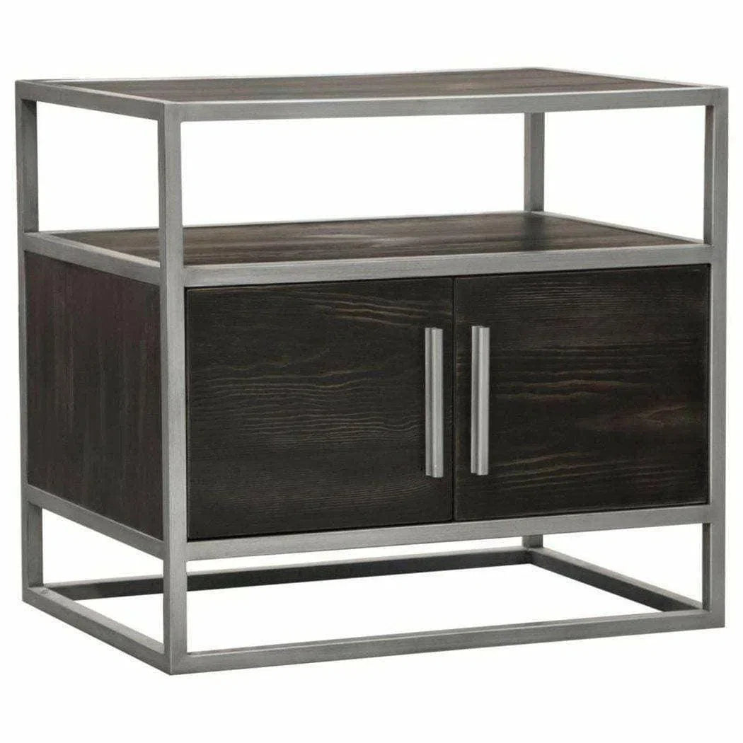 2-Door End Table in Dark Brown With Silver Metal Frame Nightstands Sideboards and Things  By Diamond Sofa