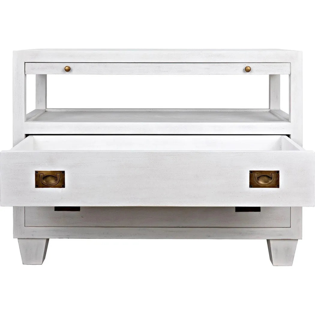 2-Drawer Wood Rectangle Side Table Sliding Tray