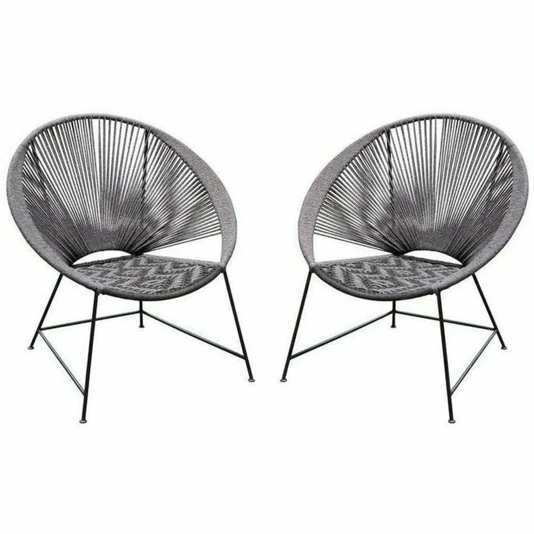 2-Pack Accent Chairs in Black/Grey Rope Black Metal Frame Club Chairs LOOMLAN By Diamond Sofa