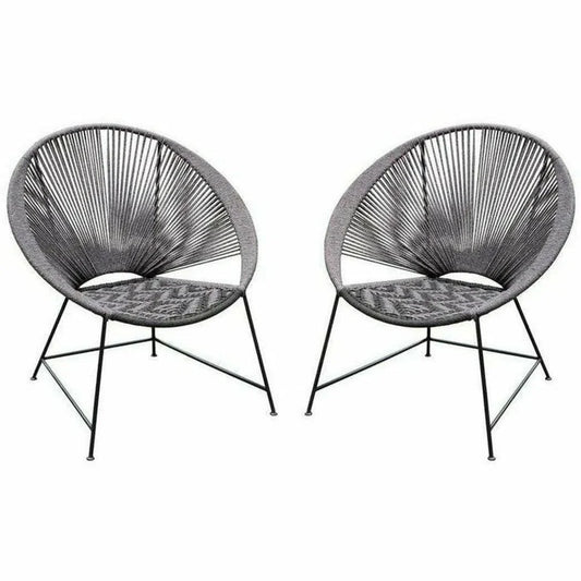 2-Pack Accent Chairs in Black/Grey Rope Black Metal Frame Club Chairs LOOMLAN By Diamond Sofa