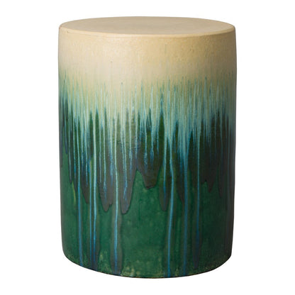 20 in. Cylinder Ceramic Outdoor Garden Stool-Outdoor Stools-Emissary-Green Cascade-Sideboards and Things