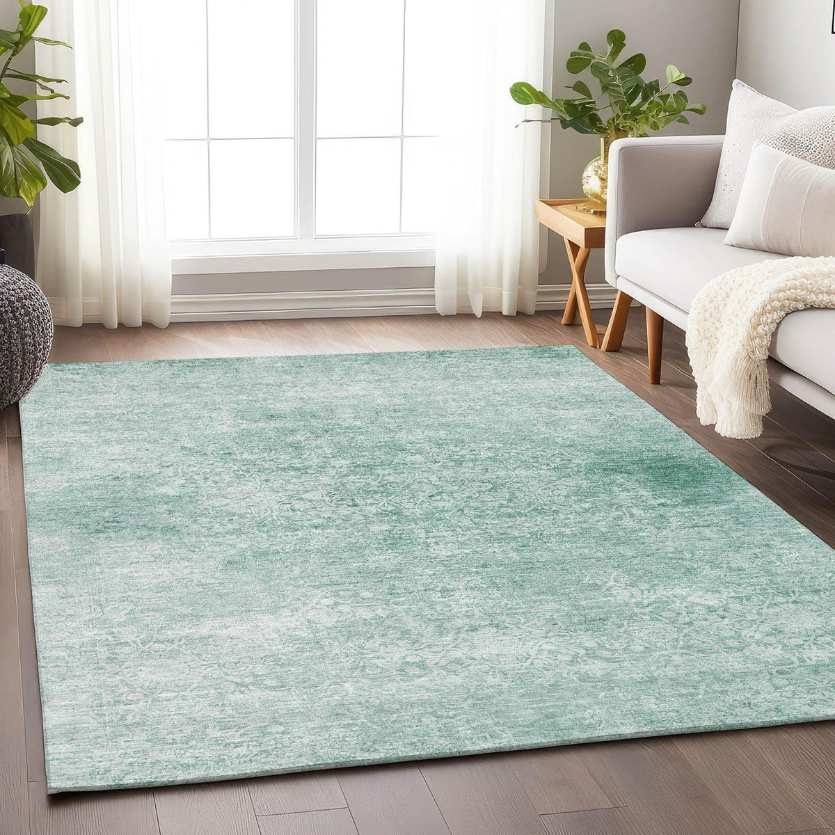 Kaelas Teal Washable Indoor-Outdoor Rug -- teal