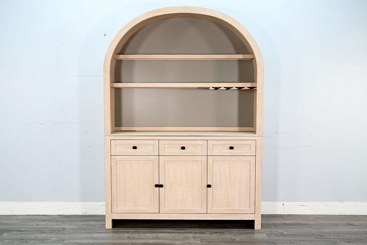 Liz Arched Wood Bar Hutch with Glass Storage