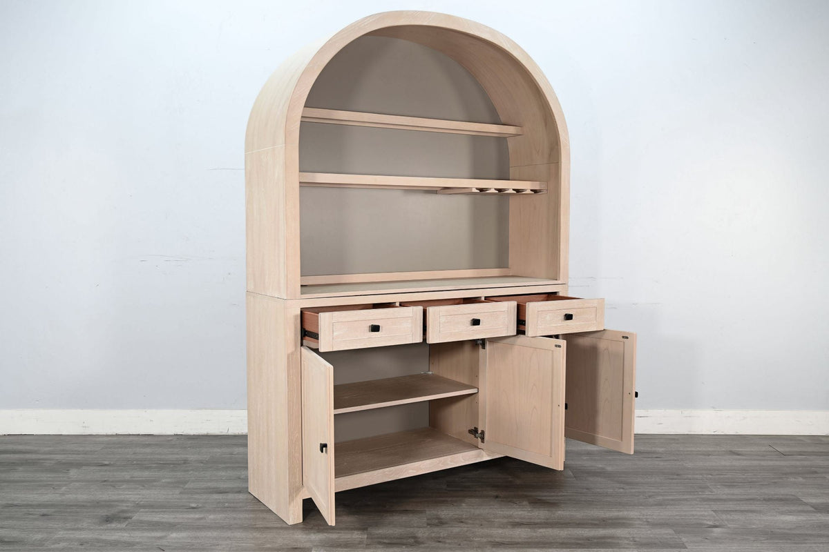 Liz Arched Wood Bar Hutch with Glass Storage