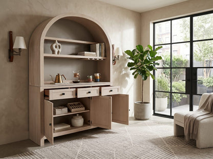 Liz Arched Wood Bar Hutch with Glass Storage