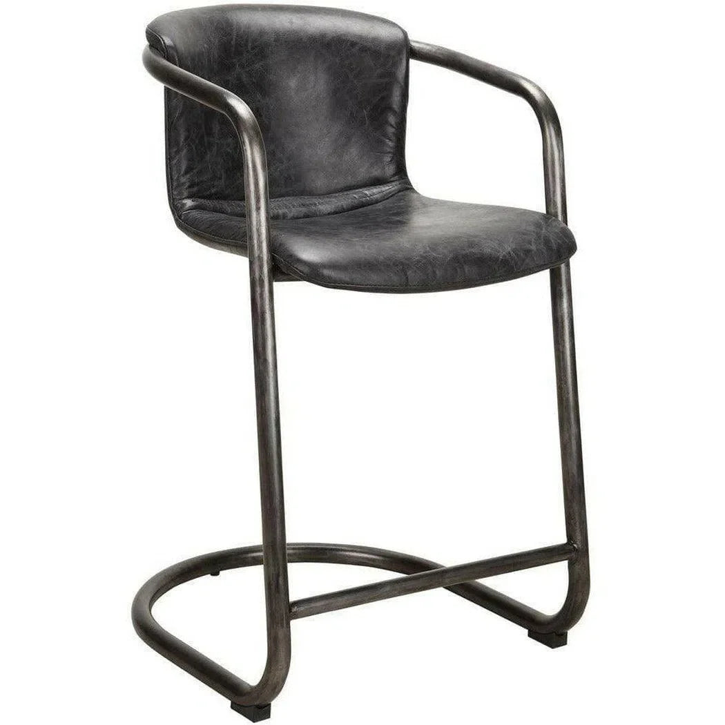 22 Inch Counter Stool Onyx Black Leather Industrial Counter Stools LOOMLAN By Moe's Home