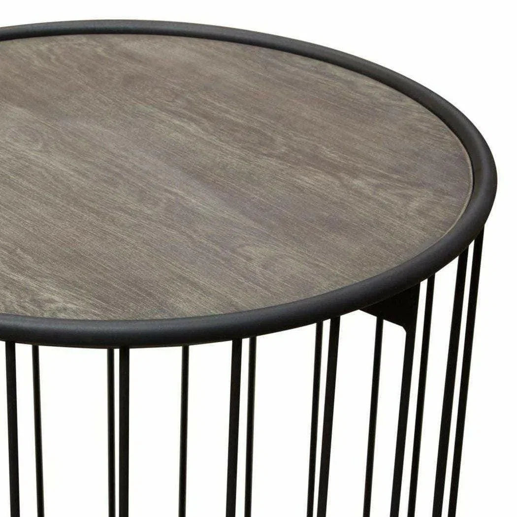 22" Round End Table with Grey Oak Finished Top and Metal Base Side Tables Sideboards and Things  By Diamond Sofa