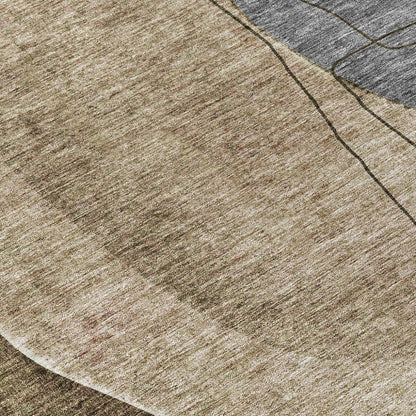 Modern Brown Washable Indoor-Outdoor Rug