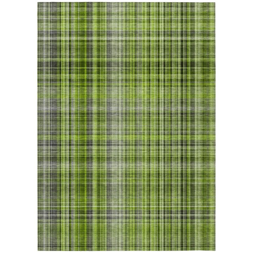 Plaid Green Washable Indoor-Outdoor Rug
