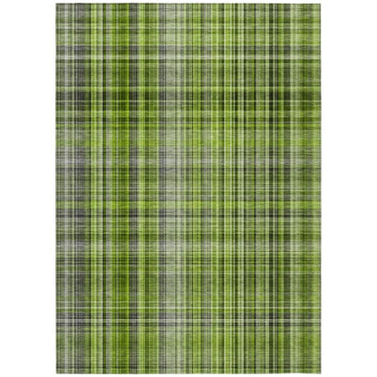 Plaid Green Washable Indoor-Outdoor Rug