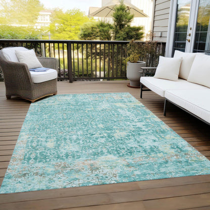 Jaelara Teal Washable Indoor-Outdoor Rug