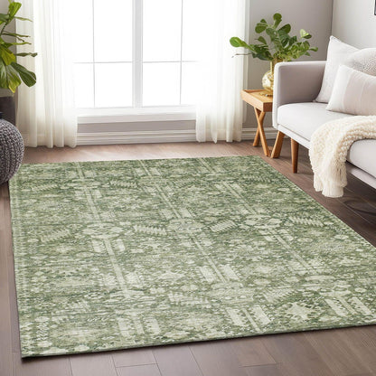 Laearis Green Washable Indoor-Outdoor Rug -- green