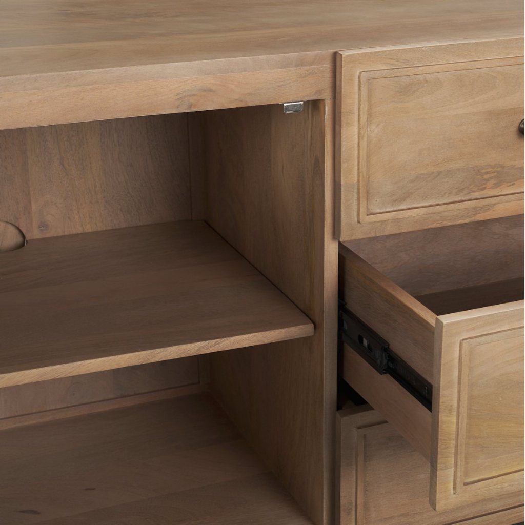 Phil 82"W Light Brown Solid Wood 2-Door 3-Drawer Closed Side -- Light Brown