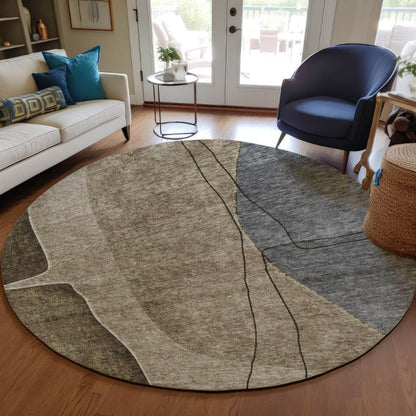 Modern Brown Washable Indoor-Outdoor Rug -- brown