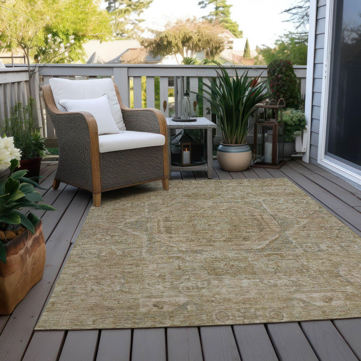 Iriir Tan Washable Indoor-Outdoor Rug