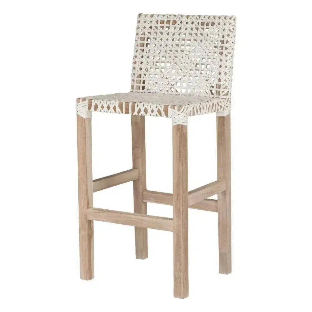Lulua White Leather Counter Stool Teak Wood -- view 7