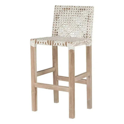 Lulua White Leather Counter Stool Teak Wood -- view 7
