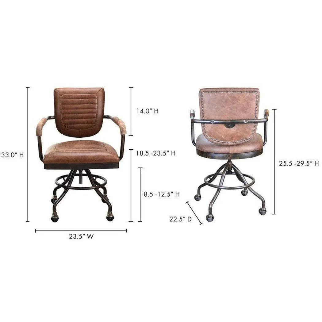 23.5 Inch Swivel Desk Chair Con Pana Brown Industrial Office Chairs LOOMLAN By Moe's Home