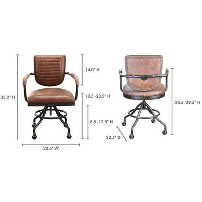 23.5 Inch Swivel Desk Chair Con Pana Brown Industrial Office Chairs LOOMLAN By Moe's Home